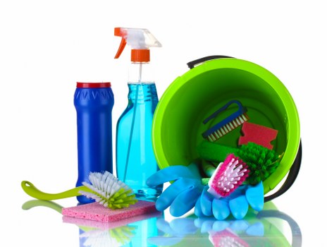 Cleaner carrying out safe cleaning procedures in a work area