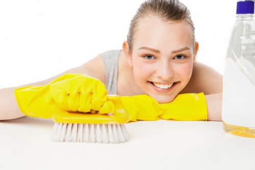 Local technician assessing a stain in a Waterloo apartment