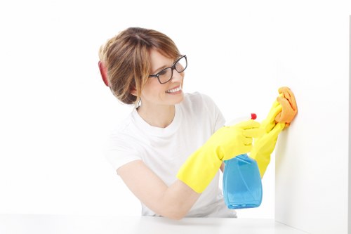 Cleaning team reviewing service access and safety conditions
